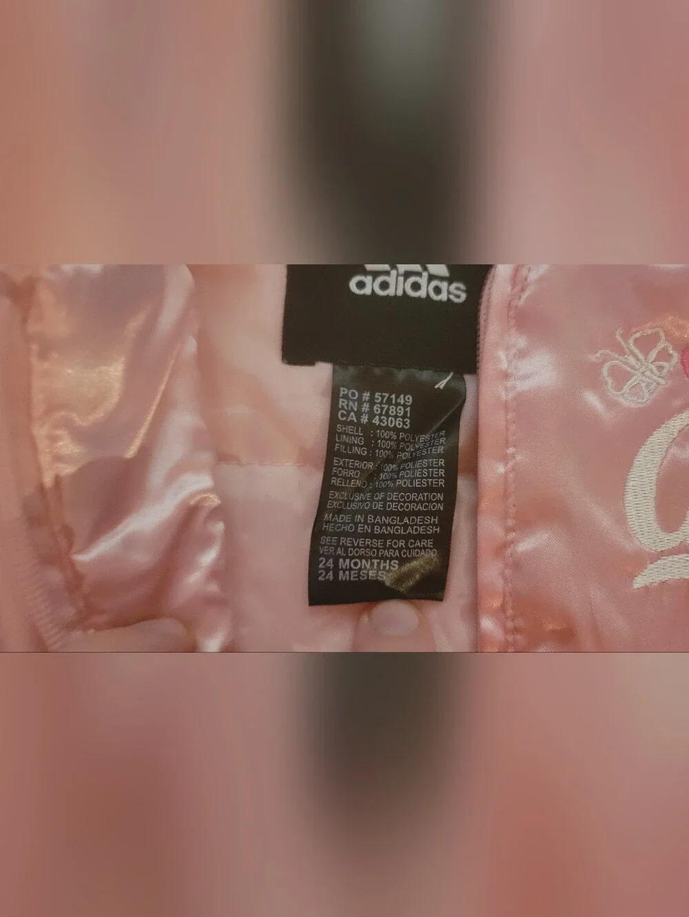 Adidas Pink Satin Bomber Jacket